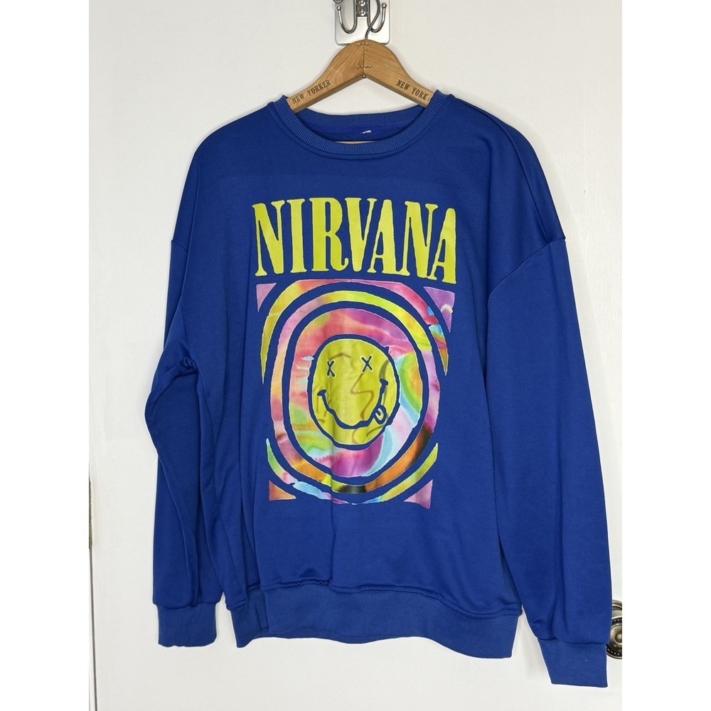 Nirvana Smiley Face Blue Sweatshirt XL‎
